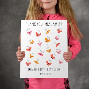 Bedankt leraarscadeau met vlinders - cadeau voor schoolverlaters voor leraren - ingelijste of ingelijste print met namen van studenten + aangepast bericht