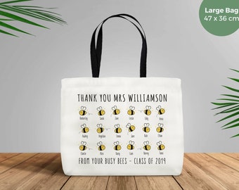 Thank You Teacher Gift - Large Hard Wearing Canvas Tote Bag - Personalized School Leaving Gift for Teachers - Busy Bees Students Class Year