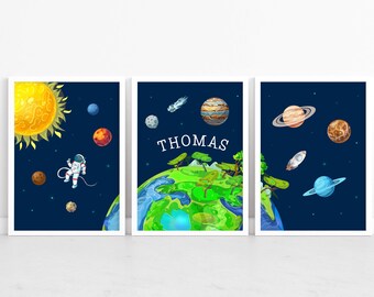 Personalised Space Planets Print - Outer Space Custom Name Print - Personalized Gift for kids - Playroom Art Keepsake - Nursery Wall Art