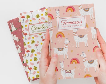 Personalised Journal for Girls, Cute Animal Themed Notebook, Llama Rainbow Flamingo Rabbit, Gifts for kids, Gifts for girls, Gifts for her
