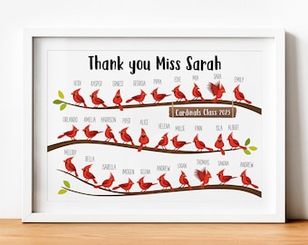 Personalised Thank You Teacher Gift - Personalized School Leaving Gift for Teachers - Framed Print - Cardinals with Student Names Class Year