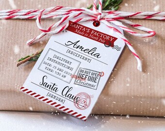 PRINTABLE Editable Santa Gift Tags, North Pole Delivery from Santa Claus, Printable Christmas Gift Tags, Customisable Gift Tags for Kids