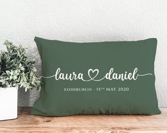 Couples Names on Padded Cushion, Personalised High quality Lumbar Pillow, Gift for Couples, Valentine's Day / Anniversary /Wedding Gift
