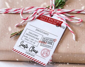 PRINTABLE Editable Santa Gift Tags, North Pole Delivery from Santa Claus, Printable Christmas Gift Tags, Customisable Gift Tags for Kids