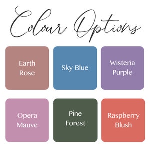 Pu&ograve; includere: Opzioni di colore per un prodotto, mostrate come sei campioni di colore. I colori sono: Rosa Terra, Blu Cielo, Viola Wisteria, Malva Opera, Foresta di Pino e Rosso Fragola.