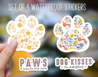 Floral Paw Prints and Dog Quotes Waterproof Sticker - Laptop, Water bottle, Car Window - Durable and Weatherproof Kiss-cut Stickers