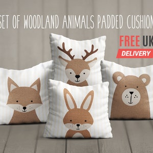 Woodland Animals Padded Cushion - Forest Animals Double Sided Pillow Gift - New Baby Nursery Decor - Cushions for Babies and Children