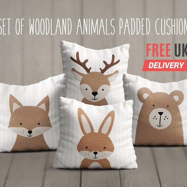 Woodland Animals Padded Cushion - Forest Animals Double Sided Pillow Gift - New Baby Nursery Decor - Cushions for Babies and Children