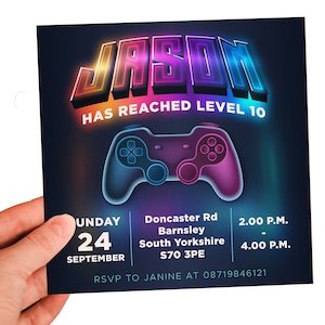 Gamer Geburtstag Einladungskarte - Video Game Double Sided Birthday Invite - Boys Game Party Einladung - 5,5 "x 5,5" Quadratische Karte