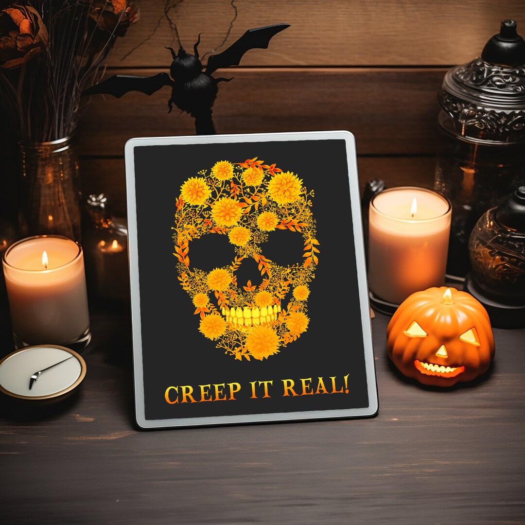 Halloween Print Creep It Real Floral Skull Wall Decor Spooky Art Prints