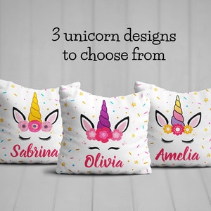 Unicorn face padded cushion personalized with name - Kids Cushion - Bedroom Pillow - Custom name filled cushion - Unicorn Bedroom Decor