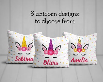 Unicorn face padded cushion personalized with name - Kids Cushion - Bedroom Pillow - Custom name filled cushion - Unicorn Bedroom Decor