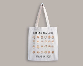 Stanley/Stella Cotton Tote Bag Thank You Teacher Gift -  Personalized School Leaving Gift for Teachers - Pastel Rainbows with Student Names