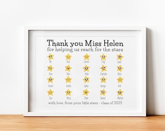 Personalised Thank You Teacher Gift - Personalized School Leaving Gift for Teachers - Framed Print - Owls with Student Names + Class Year
