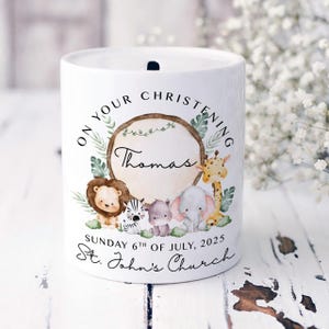 Christening Keepsake - Personalised Money Box - Ceramic Piggy Bank - Baptism Coin Bank - New Baby Gift - Money Bank