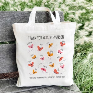 Stanley/Stella Cotton Tote Bag Thank You Teacher Gift - Gepersonaliseerde School Leaving Gift voor leraren - Vlinders met studentennamen