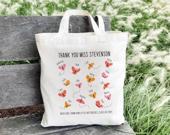 Stanley/Stella Cotton Tote Bag Thank You Teacher Gift -  Personalized School Leaving Gift for Teachers - Butterflies with Student Names