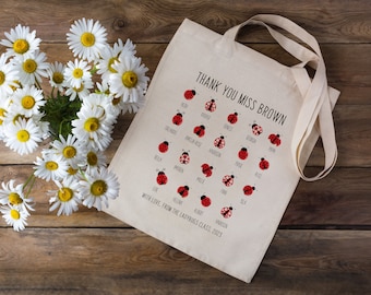 Stanley/Stella Cotton Tote Bag Thank You Teacher Gift -  Personalized School Leaving Gift for Teachers - Ladybugs with Student Names