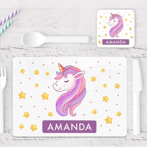 Personalised Unicorn Placemat and Coaster Toddler Unicorn Table Set with Name Dinner Set for Kids Birthday Christmas Gift for Children image 2