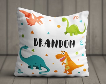 Dinosaur Padded Cushion Personalized with custom name - Kids Christmas Pillow -  Filled cushion  - Dino T-Rex Bedroom Decor