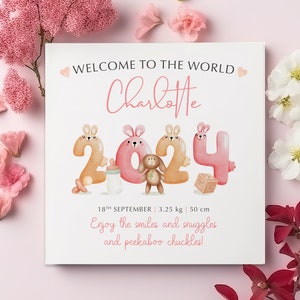 Carte personnalisée pour nouveau-né, Bienvenue dans le monde, Félicitations pour un nouveau-né, Carte pour nouveaux parents, Cadeau pour un nouveau-né, Petite-fille