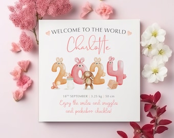 Personalised New Baby Girl Card, Welcome to the world, New baby Congratulations, New Parents Card,  New baby gift, Grand-ddaughter