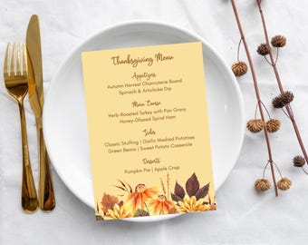 Thanksgiving-Menüs - Personalisiert mit Blumen-Thema (Canva-Vorlage)
