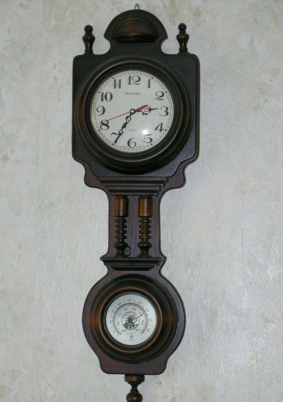 Wooden Wall Clock With Barometer Image 0