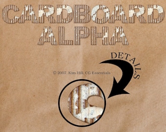 Digital Scrapbook Alphabet Set - "Cardboard Alpha" digital alphabet set of letters and numbers in brown/white cardboard