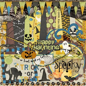 Halloween Digital Scrapbook Kit - &quot;Happy Haunting&quot; digital papers and elements with ghost, pumpkin, bat, witch for spooky scrapbook layouts