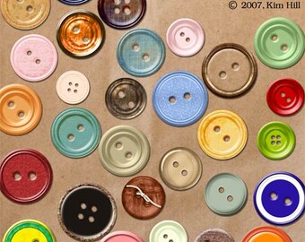 Buttons Scrapbook Elements - "Bag of Buttons" digital elements for scrapbook layouts - red button, blue button, green button, orange button