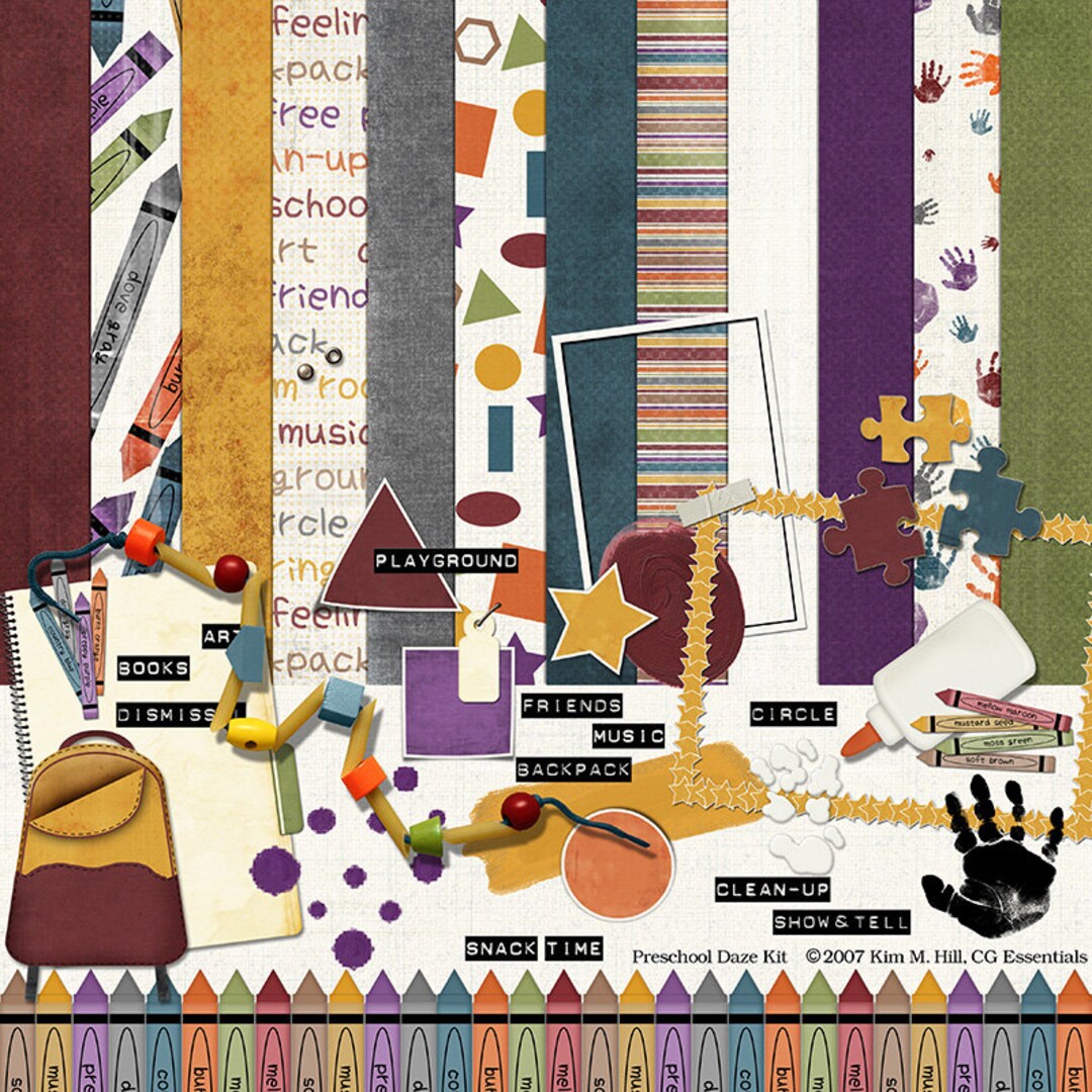 Preschool Daze Scrapbook Kit - Digital Papers and Elements With ...