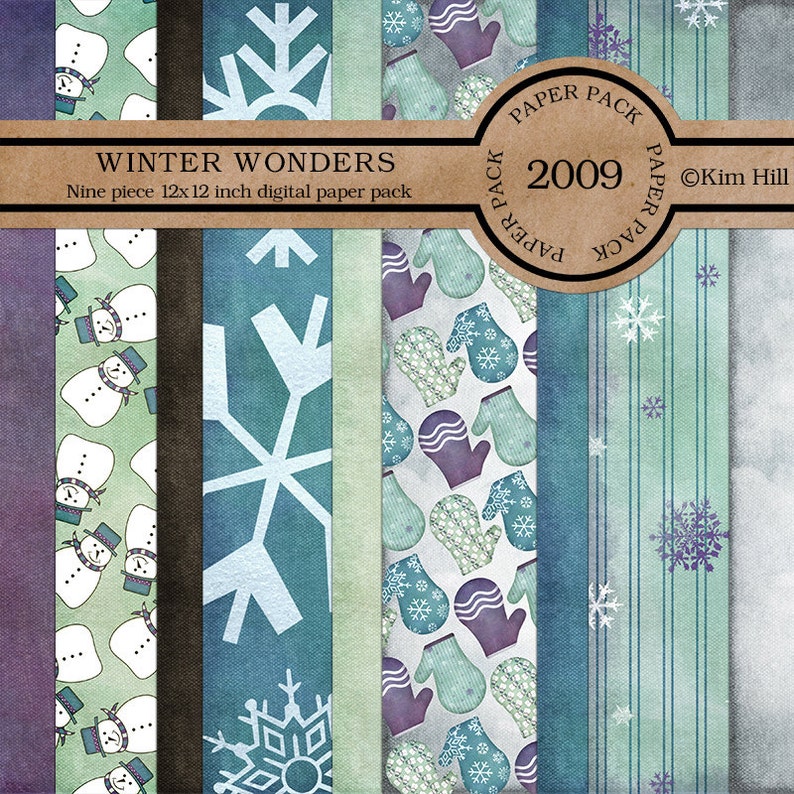 Winter Digital Scrapbook Kit Winter Wonders digiscrap kit with icicles, pine cones, snowman and sled in purple, blue, teal and white image 2