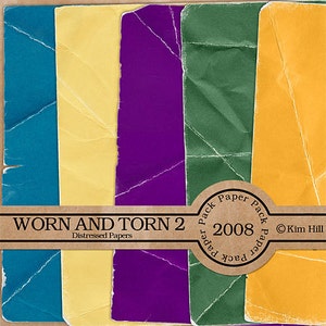 Digital Scrapbook Paper - Worn & Torn Paper Pack 2 - distressed blue paper, purple paper, orange paper for digital scrapbook layouts