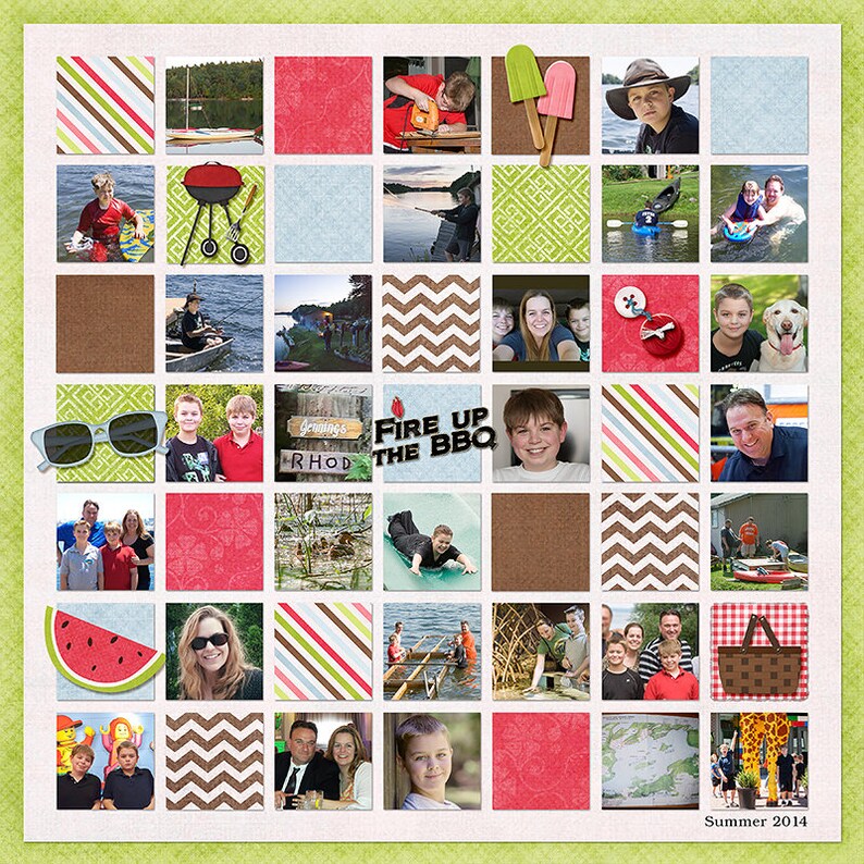 Picnic Digital Scrapbook Kit Summer Lovin digital scrapbook kit with BBQ, picnic basket, freeze pops for making summer scrapbook layouts image 5