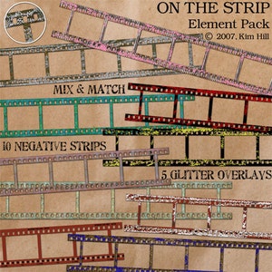 Digital Scrapbook Elements - &quot;On The Strip&quot; digital film strip pieces with glitter for framing photos on digital scrapbook layouts