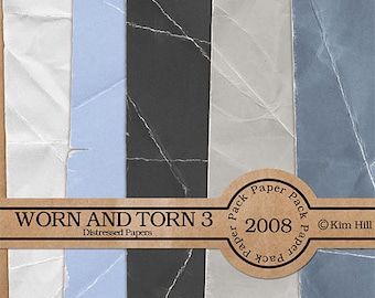 Digital Scrapbook Paper - Worn & Torn Paper Pack 3 - distressed blue paper, gray paper, white paper for digital scrapbook layouts