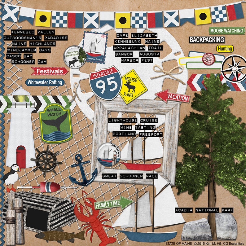 State of Maine Digital Scrapbook Kit for Vacations Tourists Etsy