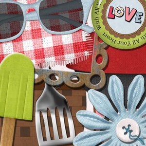 Picnic Digital Scrapbook Kit Summer Lovin digital scrapbook kit with BBQ, picnic basket, freeze pops for making summer scrapbook layouts image 4