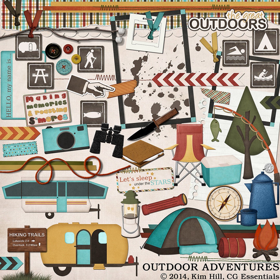 Digital Scrapbook Elements outdoor Adventures Digital Camping, Hiking