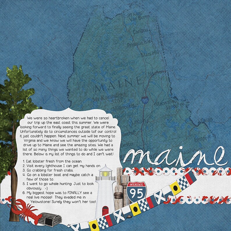 State of Maine Digital Scrapbook Kit for Vacations Tourists Etsy