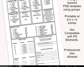 Sports Photo Order Form - Sports Photographer form for team photo, specialty photo products and individual images