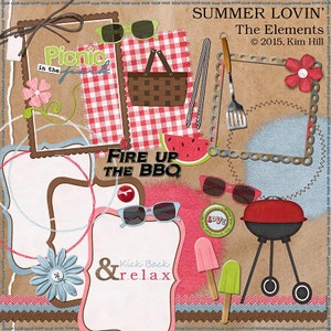 Picnic Digital Scrapbook Kit Summer Lovin digital scrapbook kit with BBQ, picnic basket, freeze pops for making summer scrapbook layouts image 3