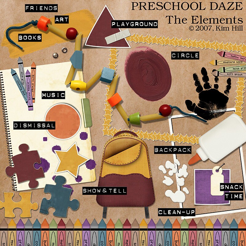 Preschool Daze Scrapbook Kit - Digital Papers and Elements With ...