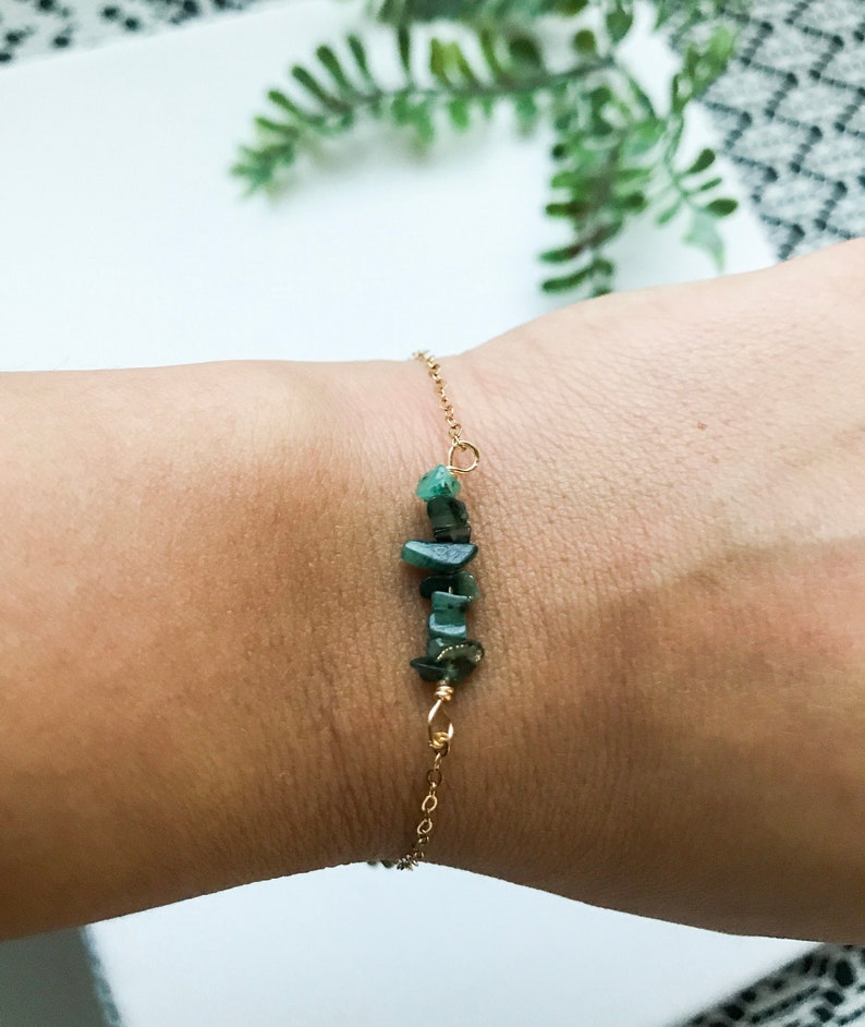 Raw Emerald Bracelet Raw Gemstone Bracelet May Birthstone | Etsy
