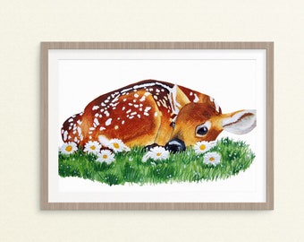 A Little Deer Fawn Watercolour A4 Print