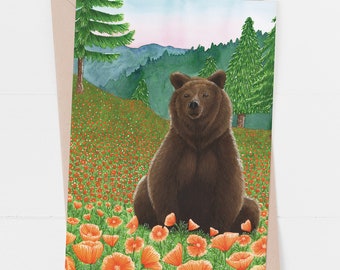 Grizzly Bear Birthday Card - wildlife Greetings Card