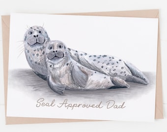 Seal Birthday card, Dad Birthday card, Animal card - A lovely cute seal card perfect for any wildlife loving dad