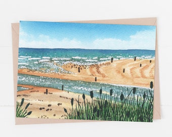 Carte d'anniversaire de plage, carte de voeux de plage, art côtier - Une jolie carte de paysage marin parfaite pour un ami ou un membre de la famille