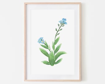 Forget me not painting, forget me not flower, flower illustration - A lovely blue flower painting thats makes the perfect gift